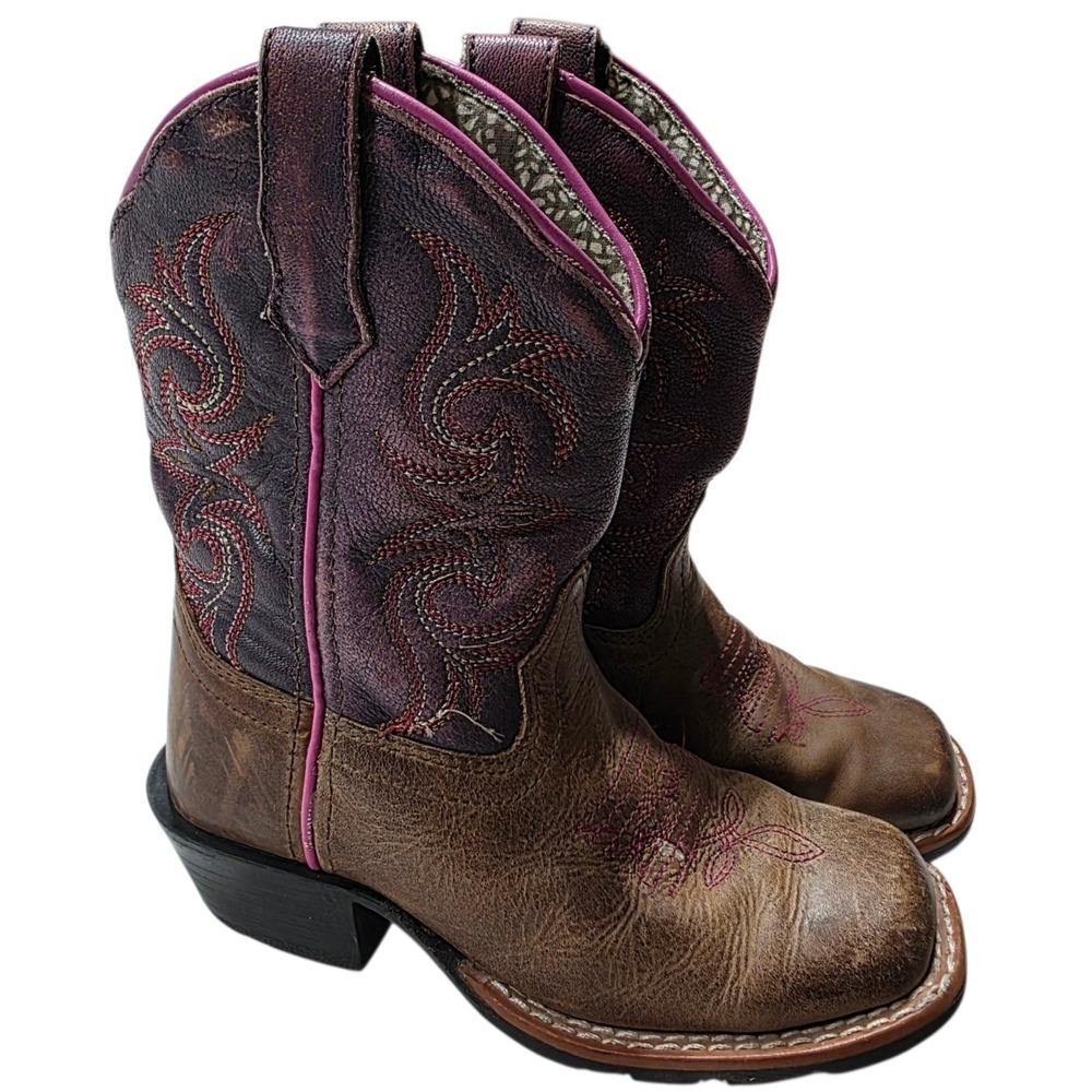 Dan Post Western Boots Childrens 9.5D Brown Purple Square Toe Cowboy DPC2947